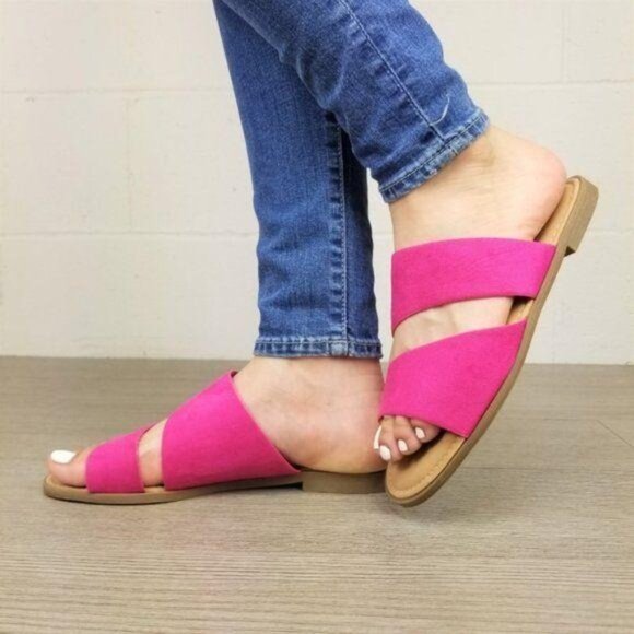 Hot Pink Vegan Suede Flat Comfort Sandals - Picture 8 of 8